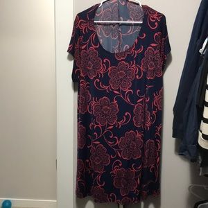 Blue and red floral dress with pockets